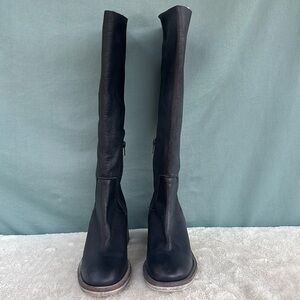 EUC Free People Essential Tall Knee Boot Black Leather Block Heel Sz EU 38.5